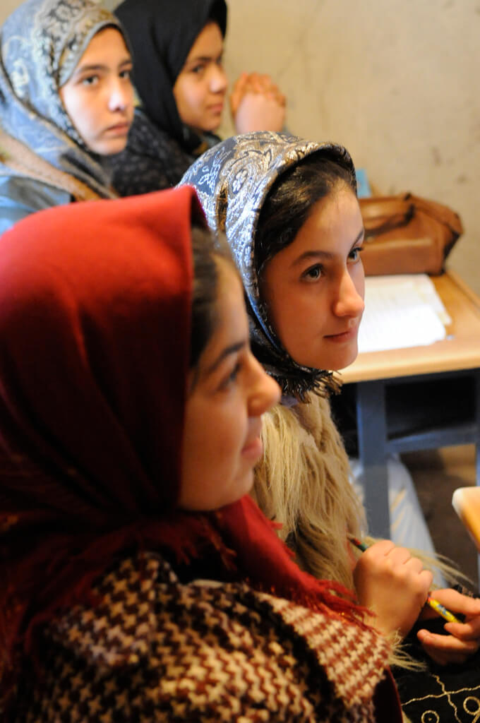 Afghan girls in a school at suburb